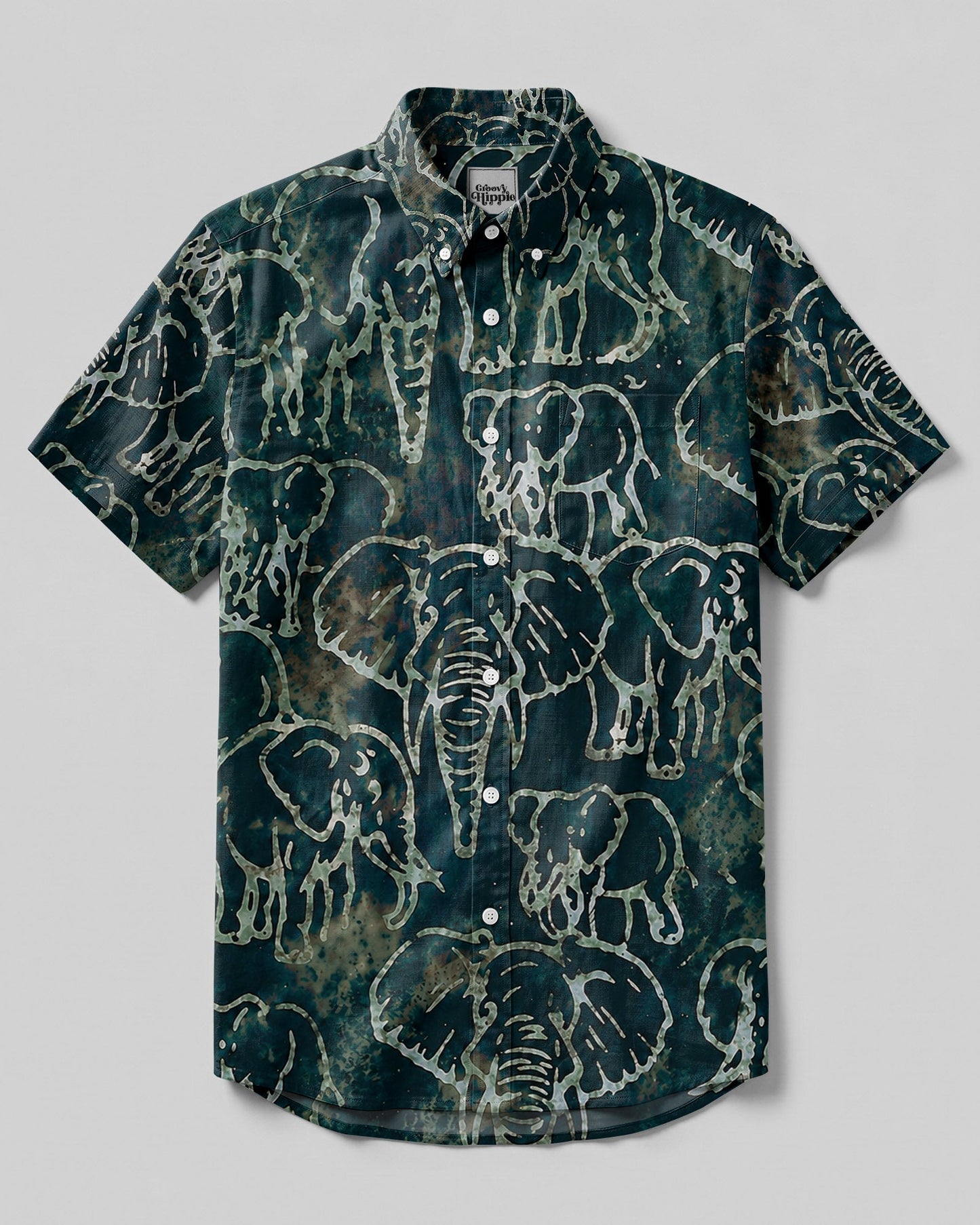 ELEPHANT PATTERN BUTTON-DOWN COLLAR SHIRT - TLHN1806262