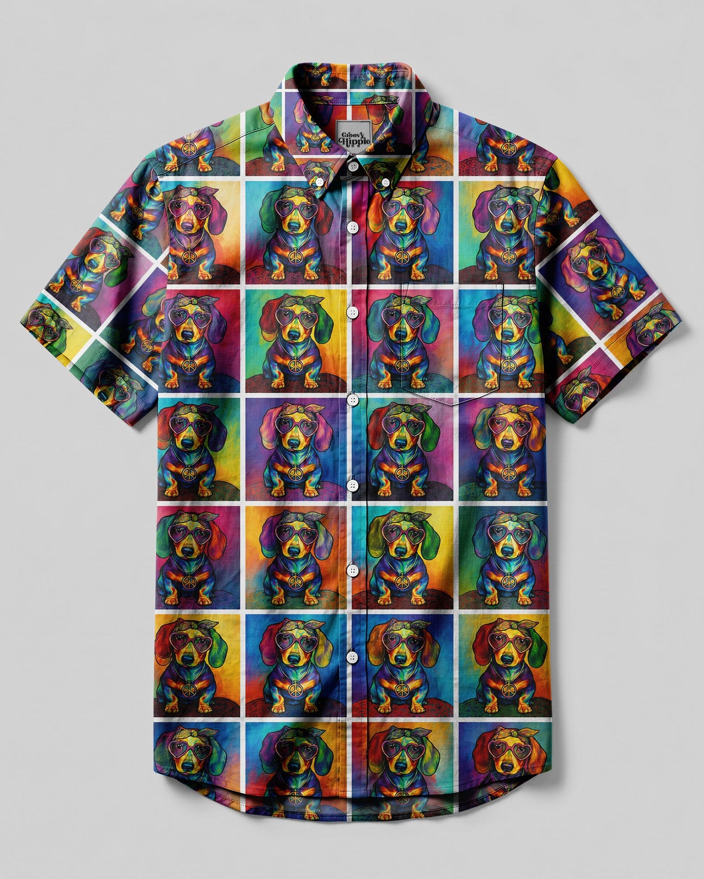 DACHSHUND POLAROID PATTERN BUTTON-DOWN COLLAR SHIRT - RITM2406261
