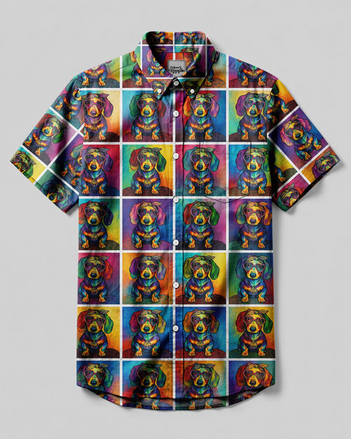 DACHSHUND POLAROID PATTERN BUTTON-DOWN COLLAR SHIRT - RITM2406261