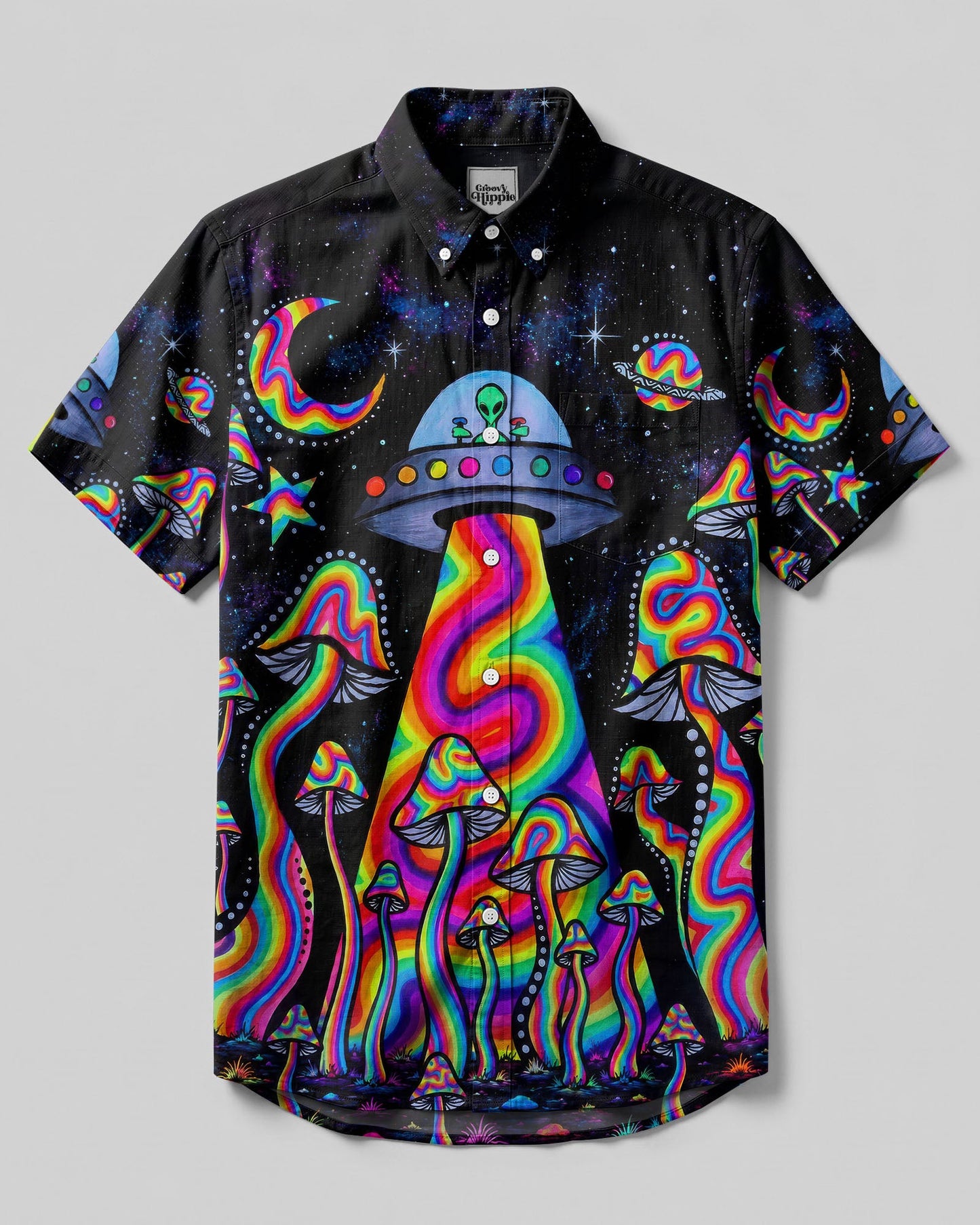 PSYCHEDELIC UFO MUSHROOM COLORFUL BUTTON-DOWN COLLAR SHIRT   - TLTW1606264