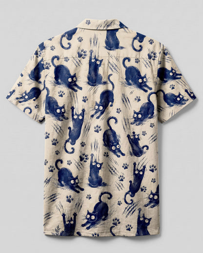 FUNNY PLAYFUL CAT  CAMP SHIRT - TLNO1706262