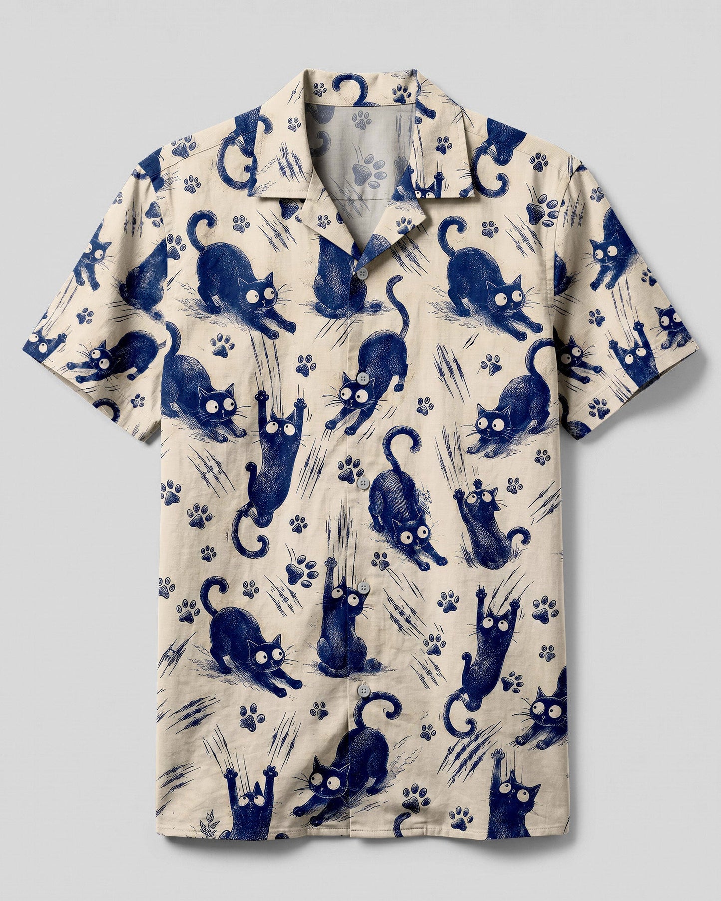 FUNNY PLAYFUL CAT  CAMP SHIRT - TLNO1706262