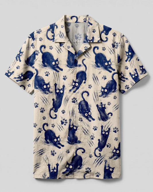 FUNNY PLAYFUL CAT  CAMP SHIRT - TLNO1706262