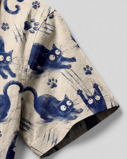 FUNNY PLAYFUL CAT  CAMP SHIRT - TLNO1706262