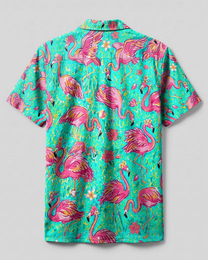 FLAMINGO PARADISE ART PATTERN CAMP SHIRT - TLHG1906264