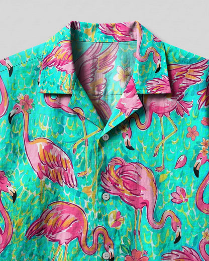 FLAMINGO PARADISE ART PATTERN CAMP SHIRT - TLHG1906264