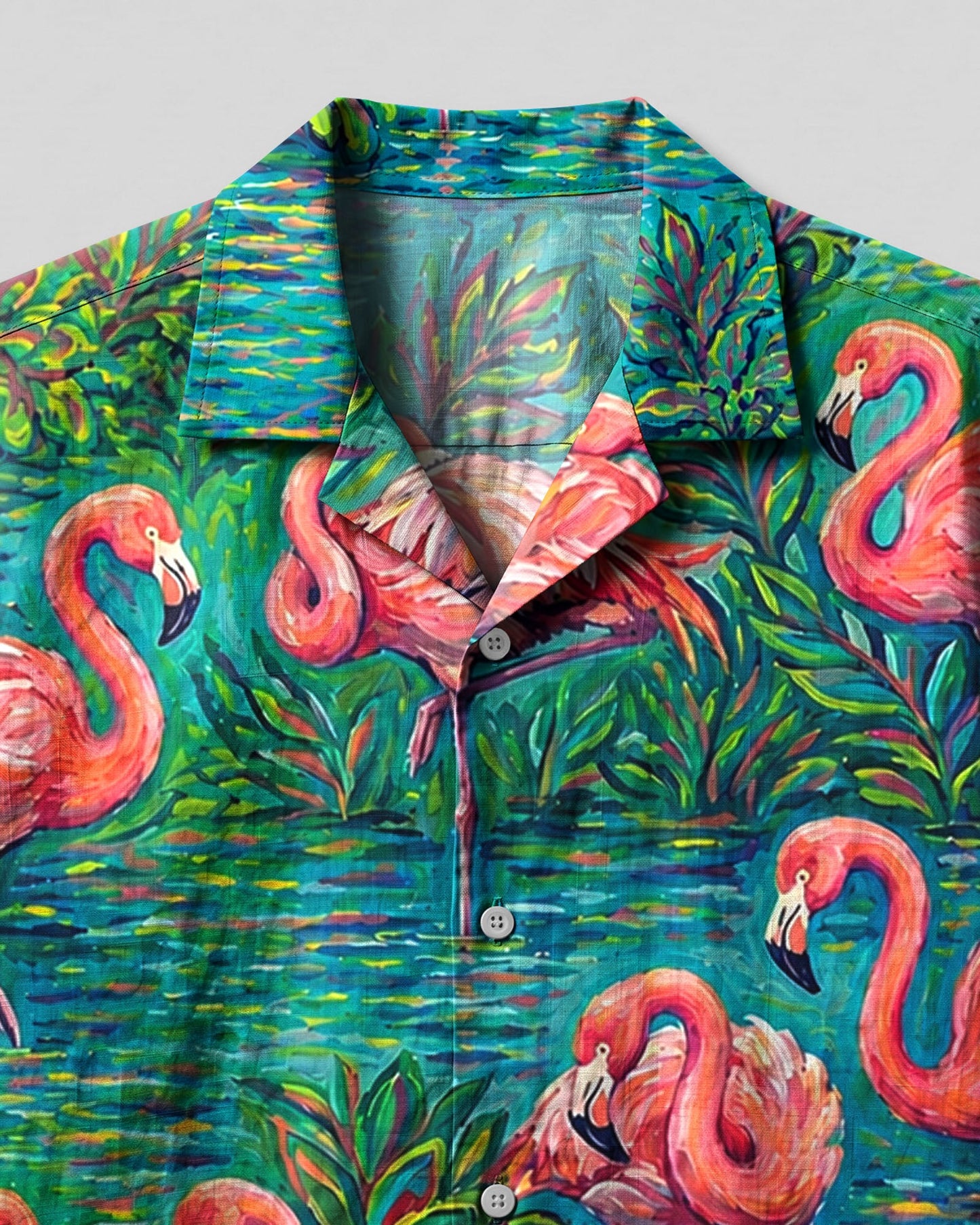 FLAMINGO ART PATTERN CAMP SHIRT - TLHG1906261