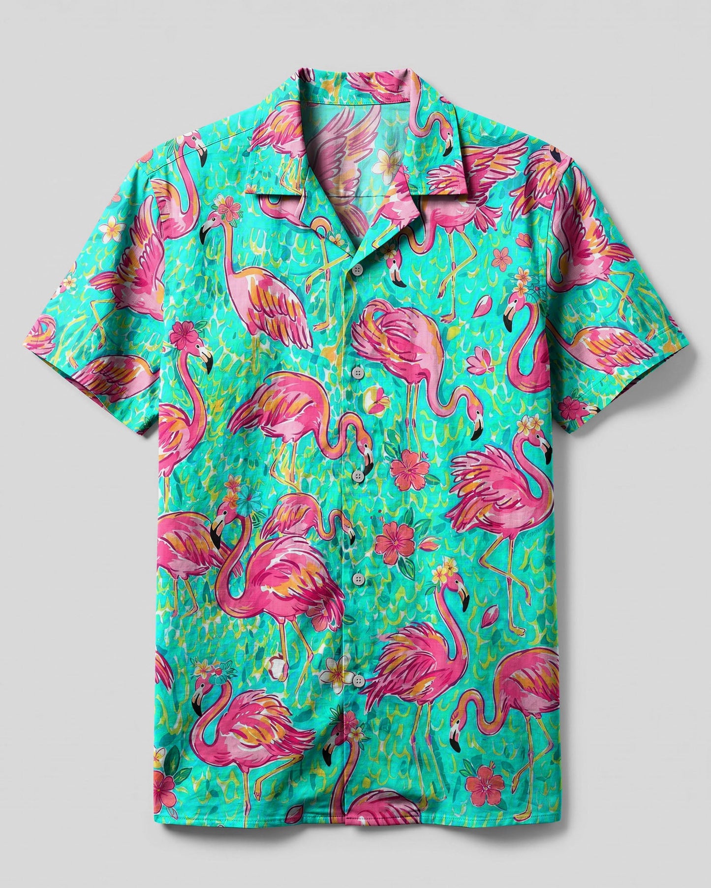 FLAMINGO PARADISE ART PATTERN CAMP SHIRT - TLHG1906264