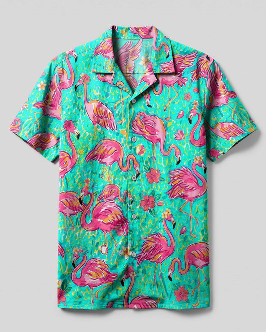 FLAMINGO PARADISE ART PATTERN CAMP SHIRT - TLHG1906264