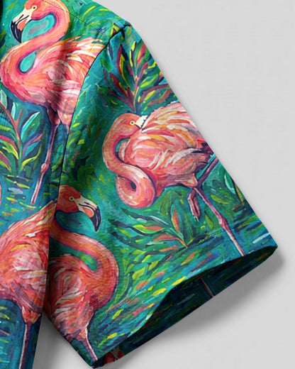 FLAMINGO ART PATTERN CAMP SHIRT - TLHG1906261