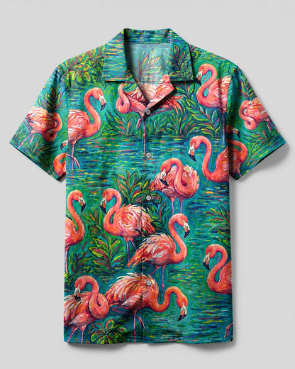 FLAMINGO ART PATTERN CAMP SHIRT - TLHG1906261