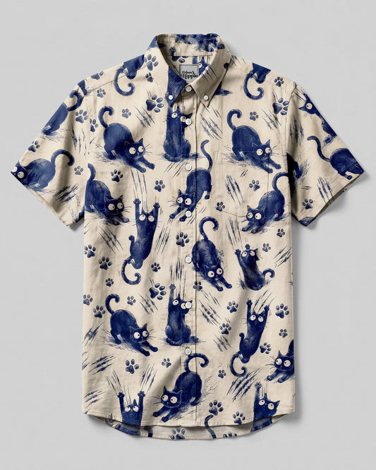 FUNNY PLAYFUL CAT  BUTTON-DOWN COLLAR SHIRT   - TLNO1706261