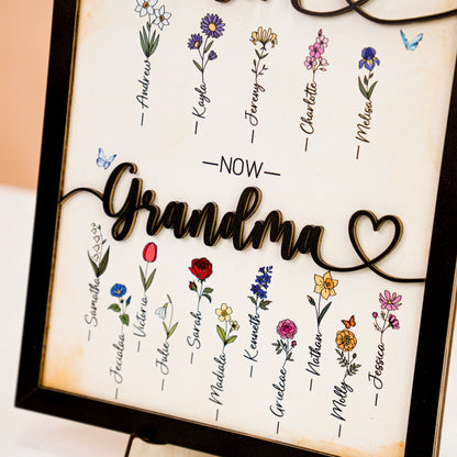 Mother's Day Personalized Birth Month Flower Sign First Mom Now Grandma Wooden Floral Name Frame