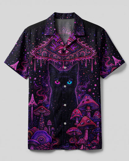 PSYCHEDELIC EYES MUSHROOM BLACK CAT CAMP SHIRT   - TLHG0604262