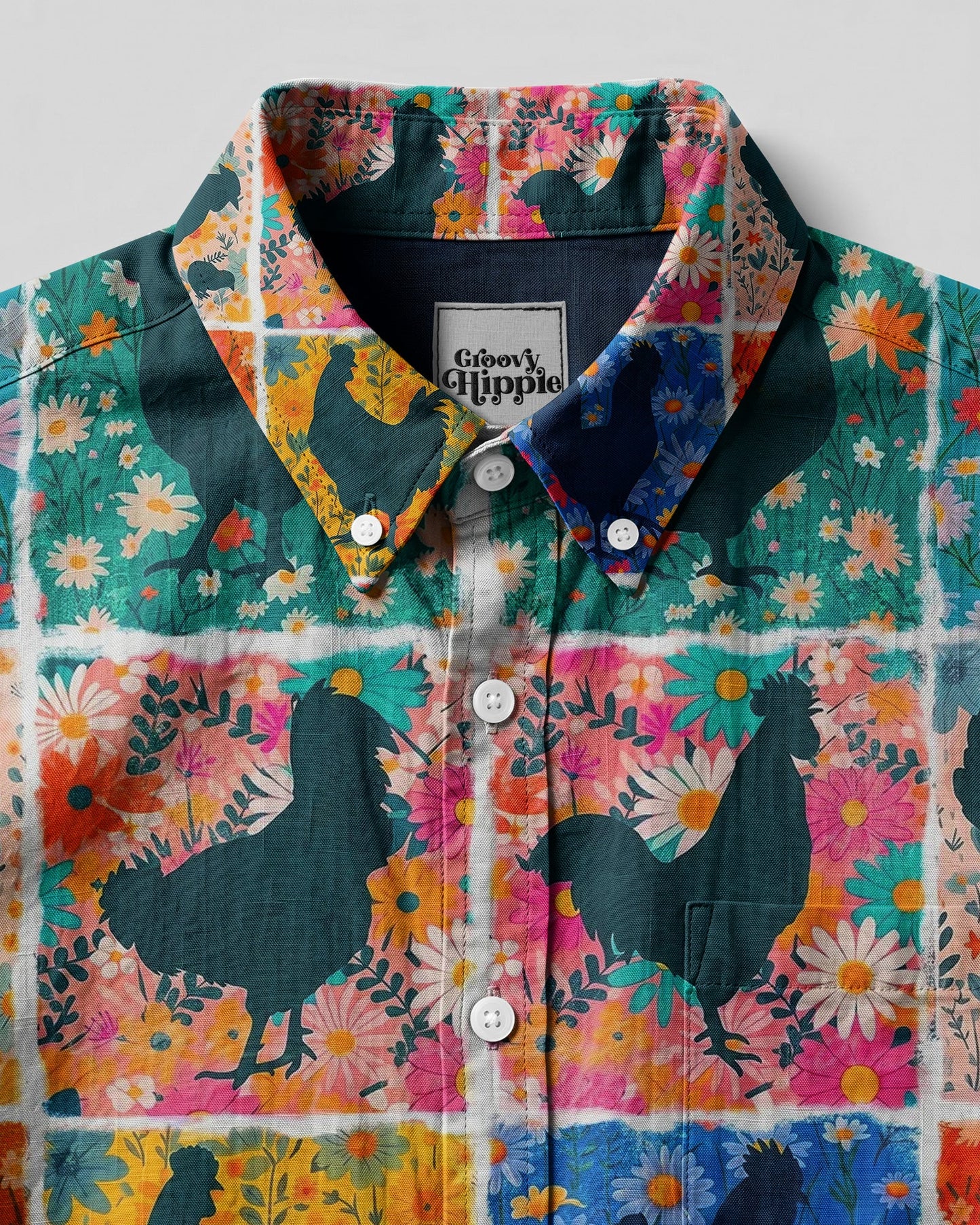 FLORAL CHICKEN PATCHWORK BUTTON-DOWN COLLAR SHIRT - TYLN0107263