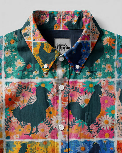 FLORAL CHICKEN PATCHWORK BUTTON-DOWN COLLAR SHIRT - TYLN0107263