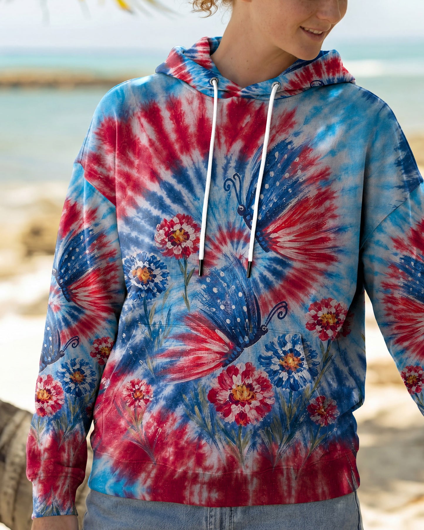 RED WHITE BLUE BUTTERFLY ALL OVER PRINT - RITD2406261