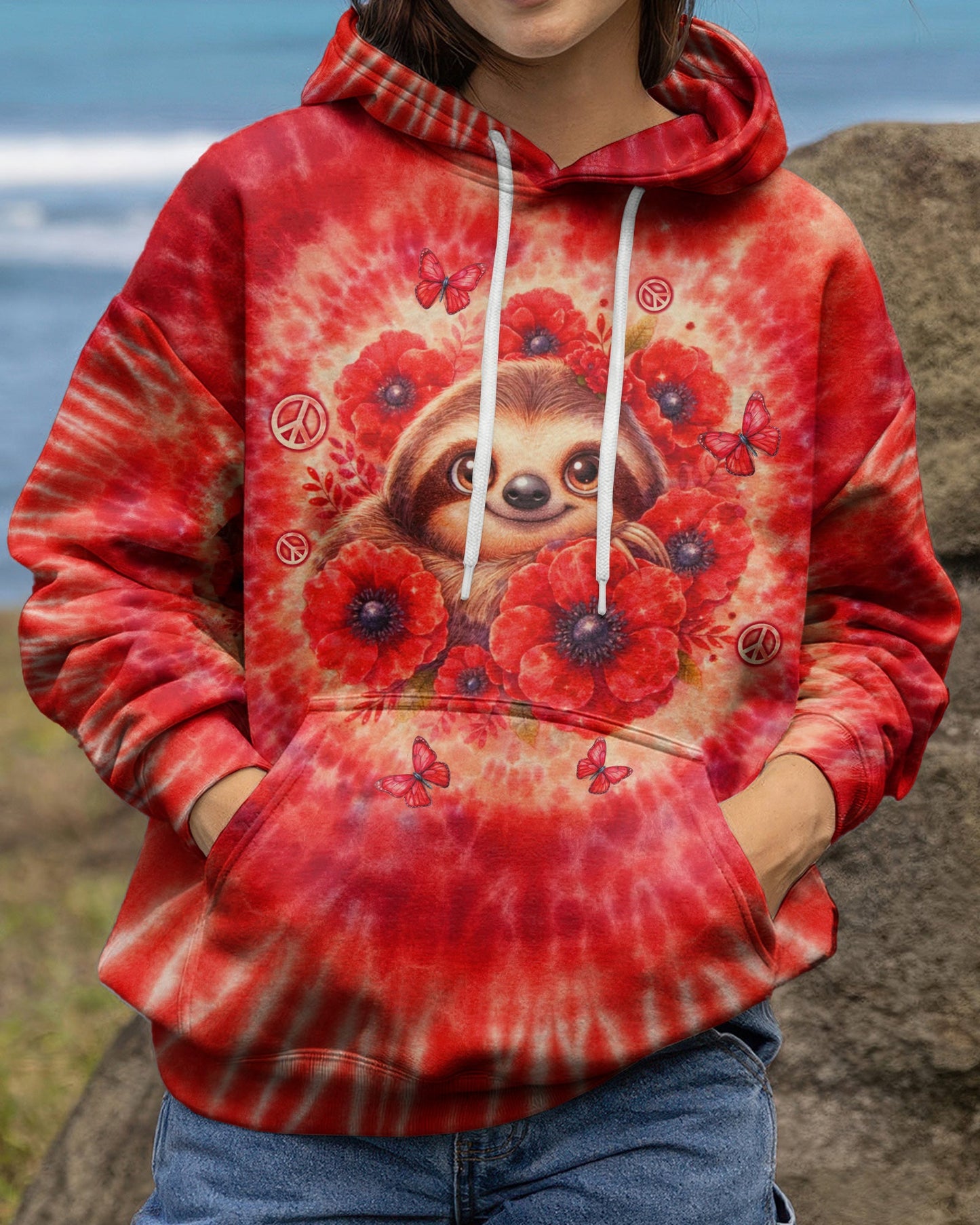 JUST BREATHE SLOTH RED SWIRL ALL OVER PRINT - TLTW0804261