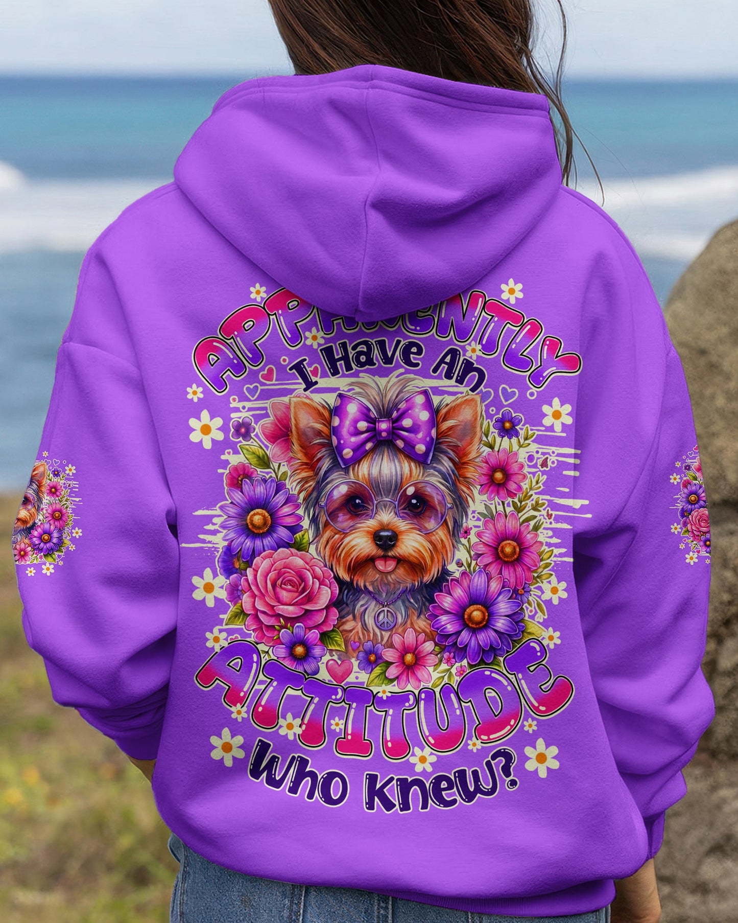 APPARENTLY I HAVE AN ATTITUDE WHO KNEW YORKSHIRE TERRIER DOG ALL OVER PRINT - TY1605261