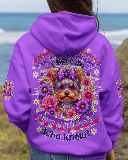 APPARENTLY I HAVE AN ATTITUDE WHO KNEW YORKSHIRE TERRIER DOG ALL OVER PRINT - TY1605261