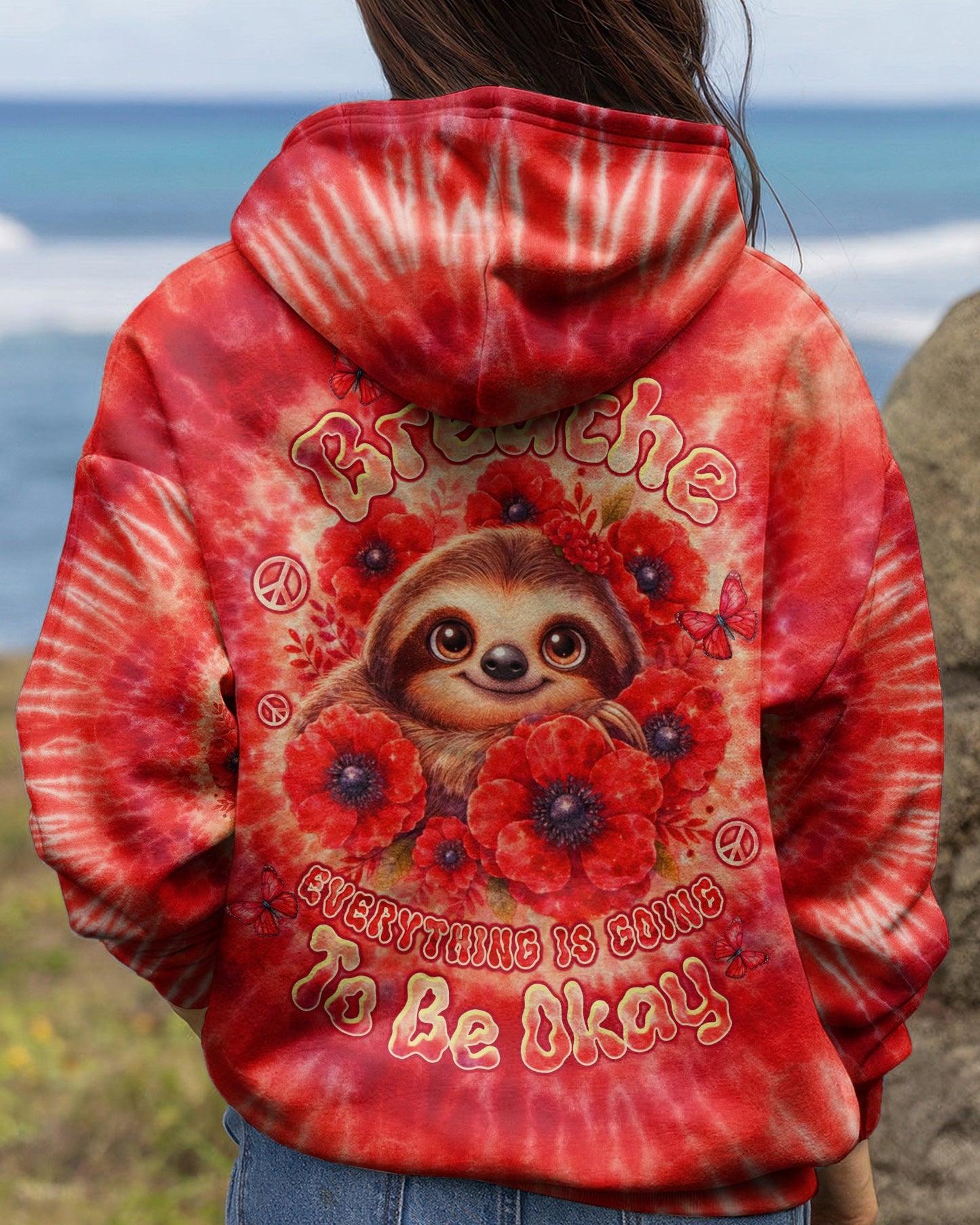 JUST BREATHE SLOTH RED SWIRL ALL OVER PRINT - TLTW0804261