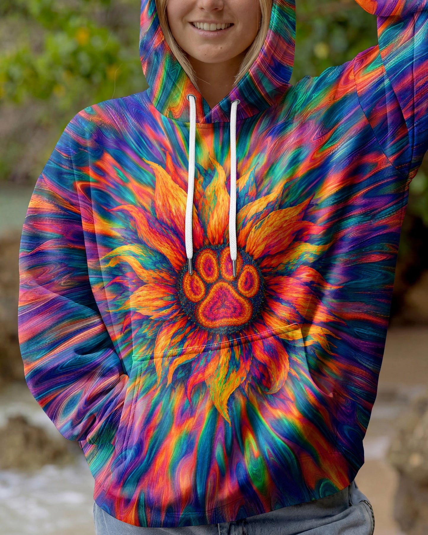 SUNFLOWER WITH PAW PRINT BURST ALL OVER PRINT - TLTW0707263