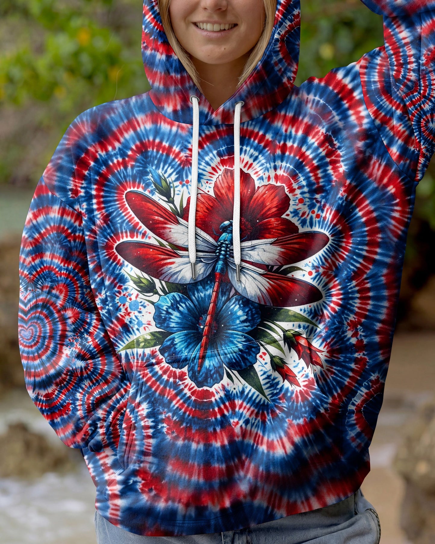 JUST BREATHE DRAGONFLY RED WHITE & BLUE SWIRL ALL OVER PRINT - TLHG0304262