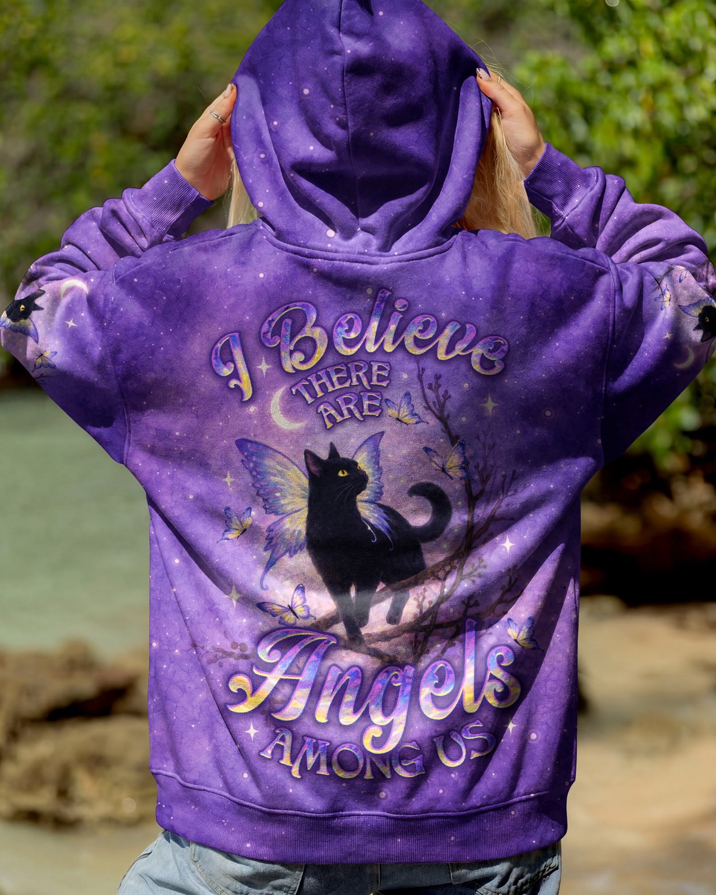 I BELIEVE THERE ARE ANGELS AMONG US BLACK CAT ALL OVER PRINT - TLNO1205261