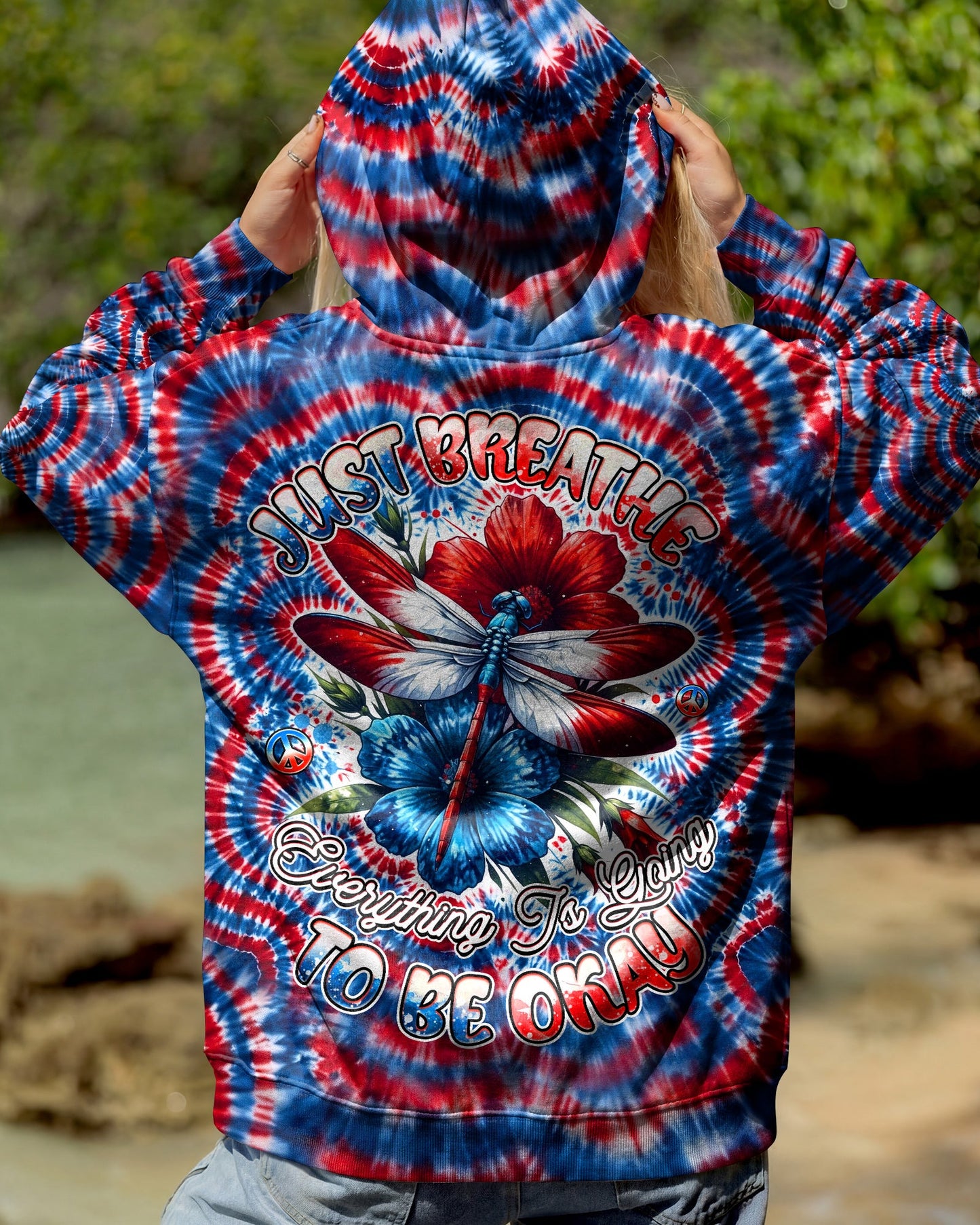 JUST BREATHE DRAGONFLY RED WHITE & BLUE SWIRL ALL OVER PRINT - TLHG0304262
