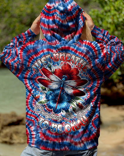 JUST BREATHE DRAGONFLY RED WHITE & BLUE SWIRL ALL OVER PRINT - TLHG0304262