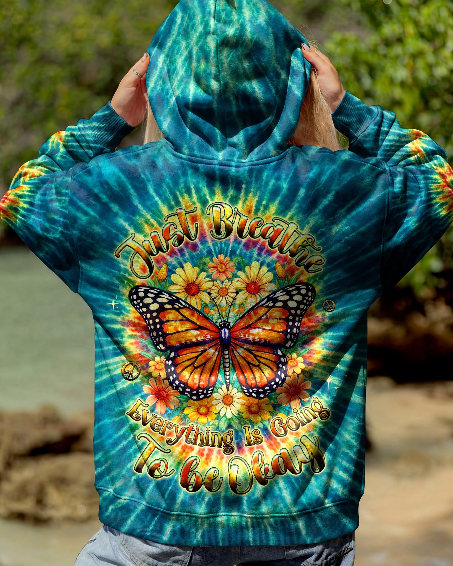 JUST BREATHE BUTTERFLY FLORAL SWIRL ALL OVER PRINT - TLHG0704262