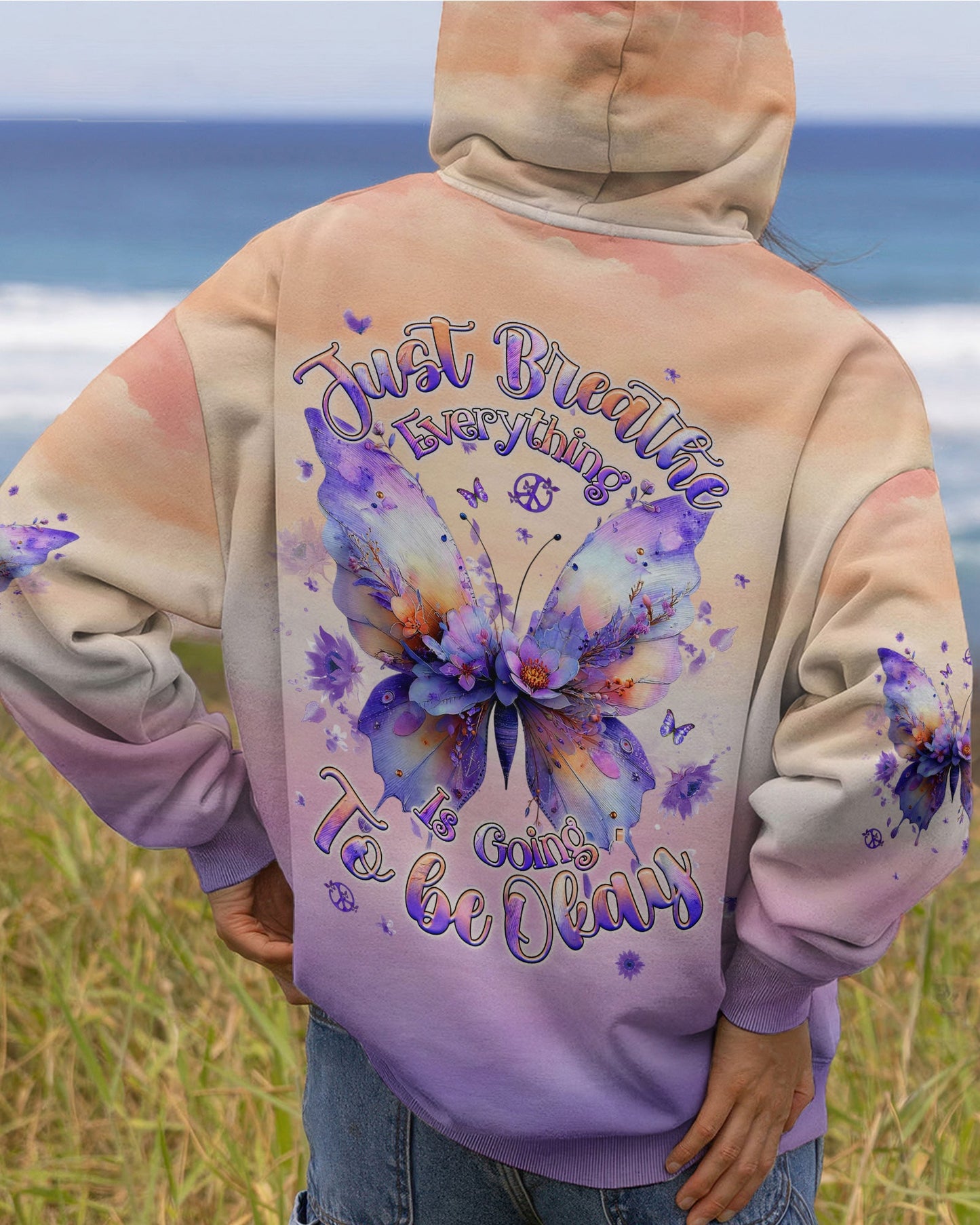 JUST BREATHE BUTTERFLY FLORAL  ALL OVER PRINT - TLHG0204261