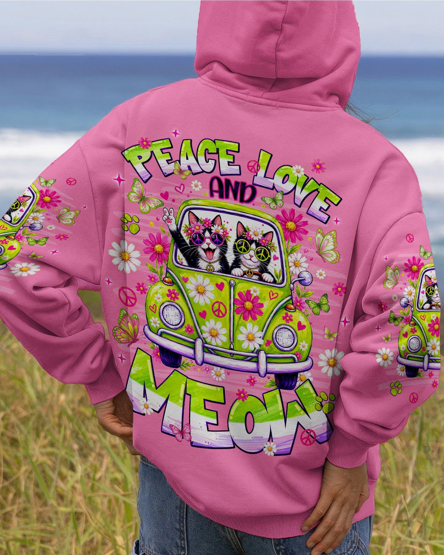 PEACE LOVE AND MEOW CAT HIPPIE CAR ALL OVER PRINT - TLNT0807263