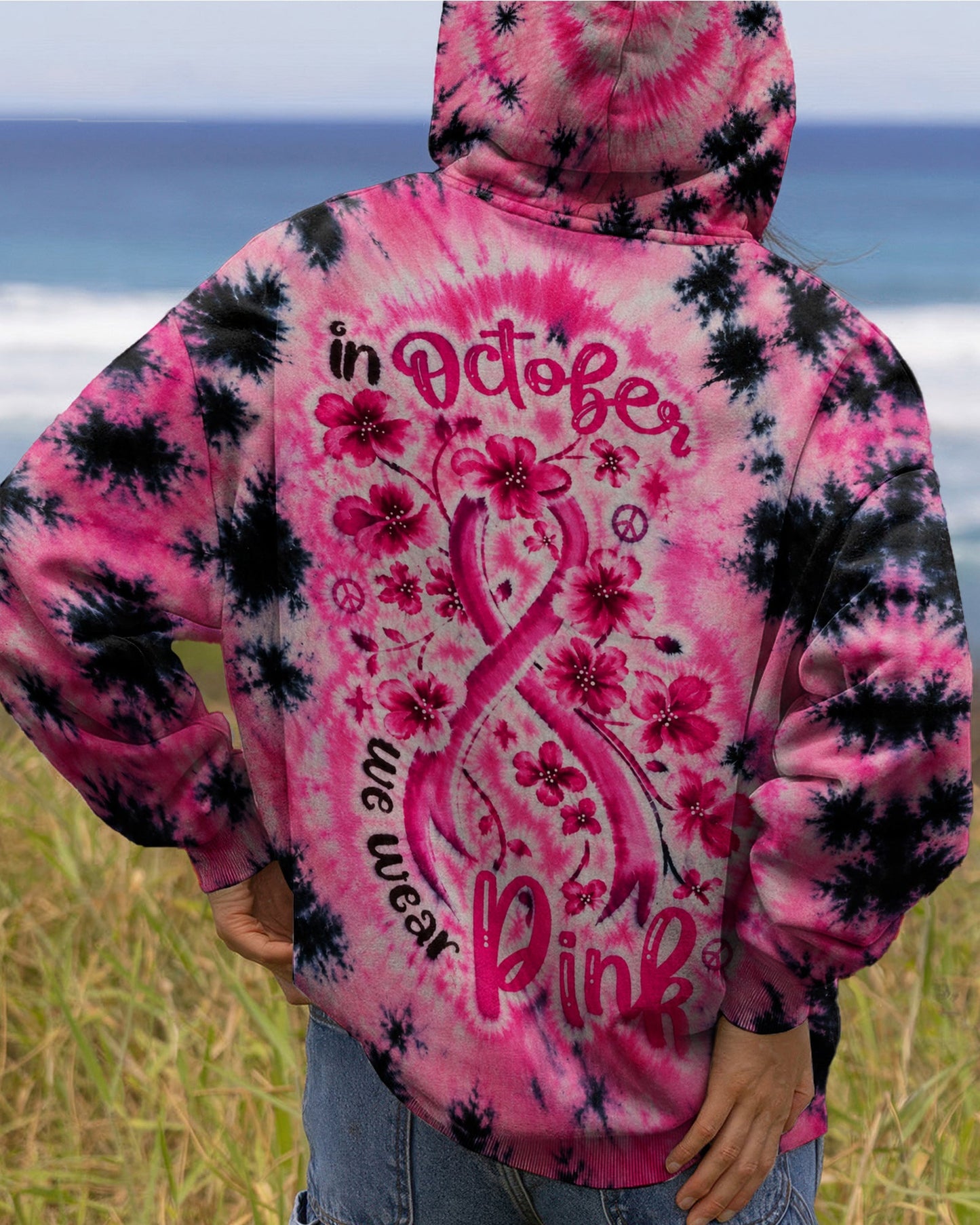 IN OCTOBER WE WEAR PINK FLORAL RIBBON ALL OVER PRINT - KMTM1507261