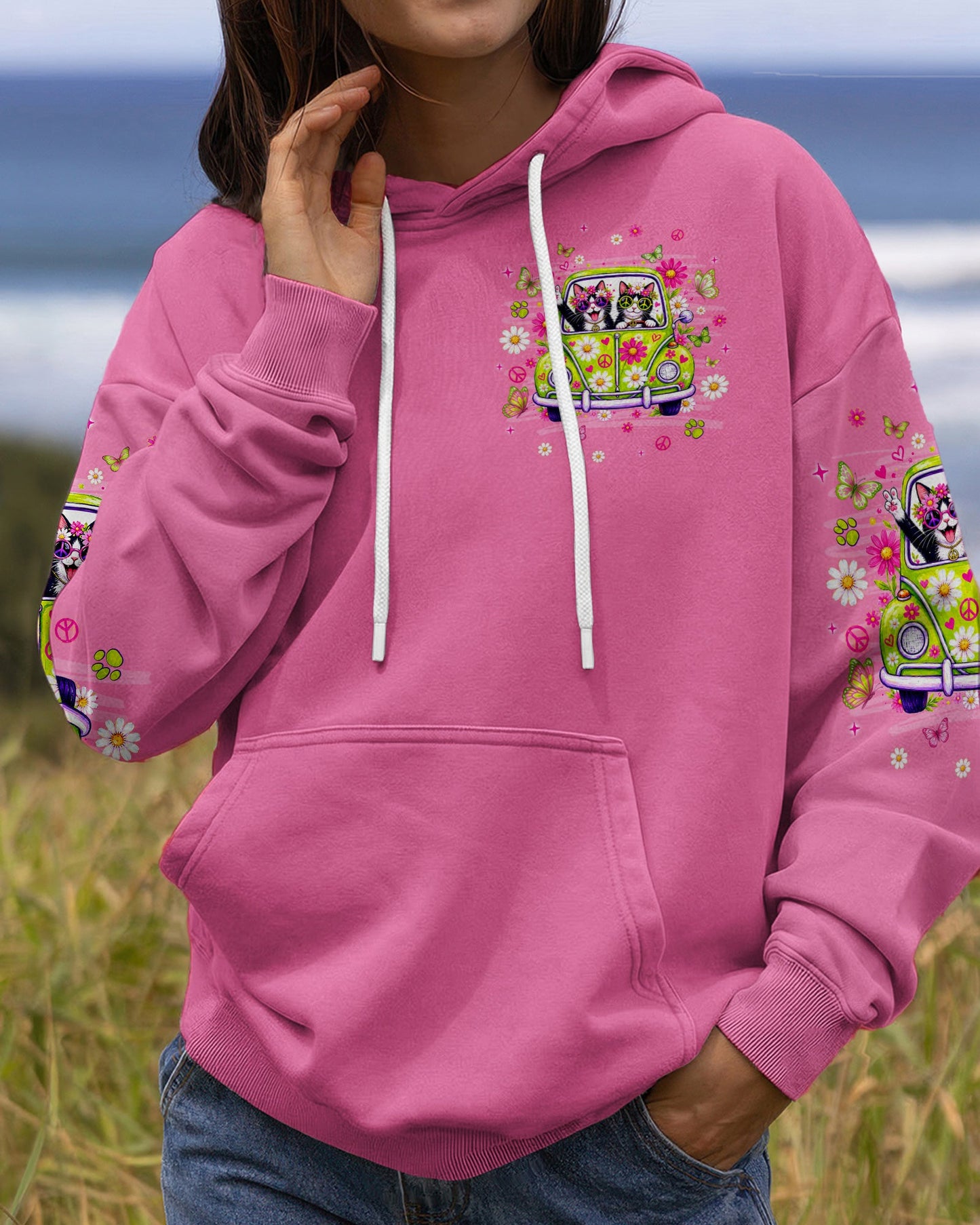 PEACE LOVE AND MEOW CAT HIPPIE CAR ALL OVER PRINT - TLNT0807263