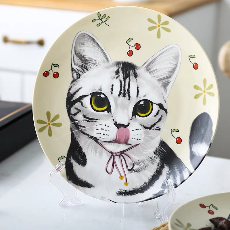 Black And White Cat Custom Household Pet Ceramic Plate