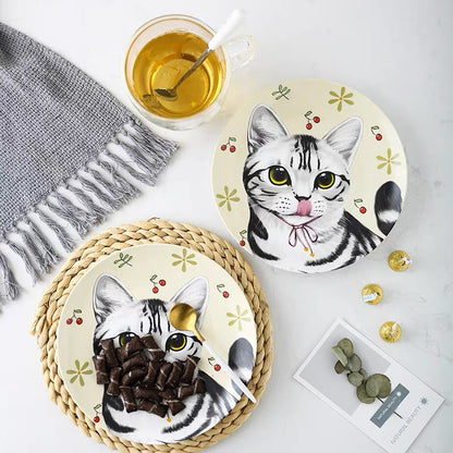 Black And White Cat Custom Household Pet Ceramic Plate