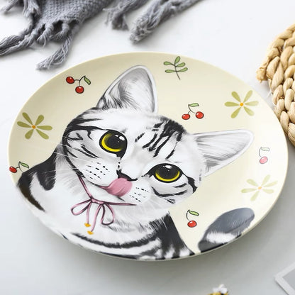 Black And White Cat Custom Household Pet Ceramic Plate