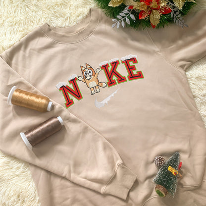 Personalized Embroidered Christmas Bluey And Bingo Hoodie Sweatshirt T-Shirt