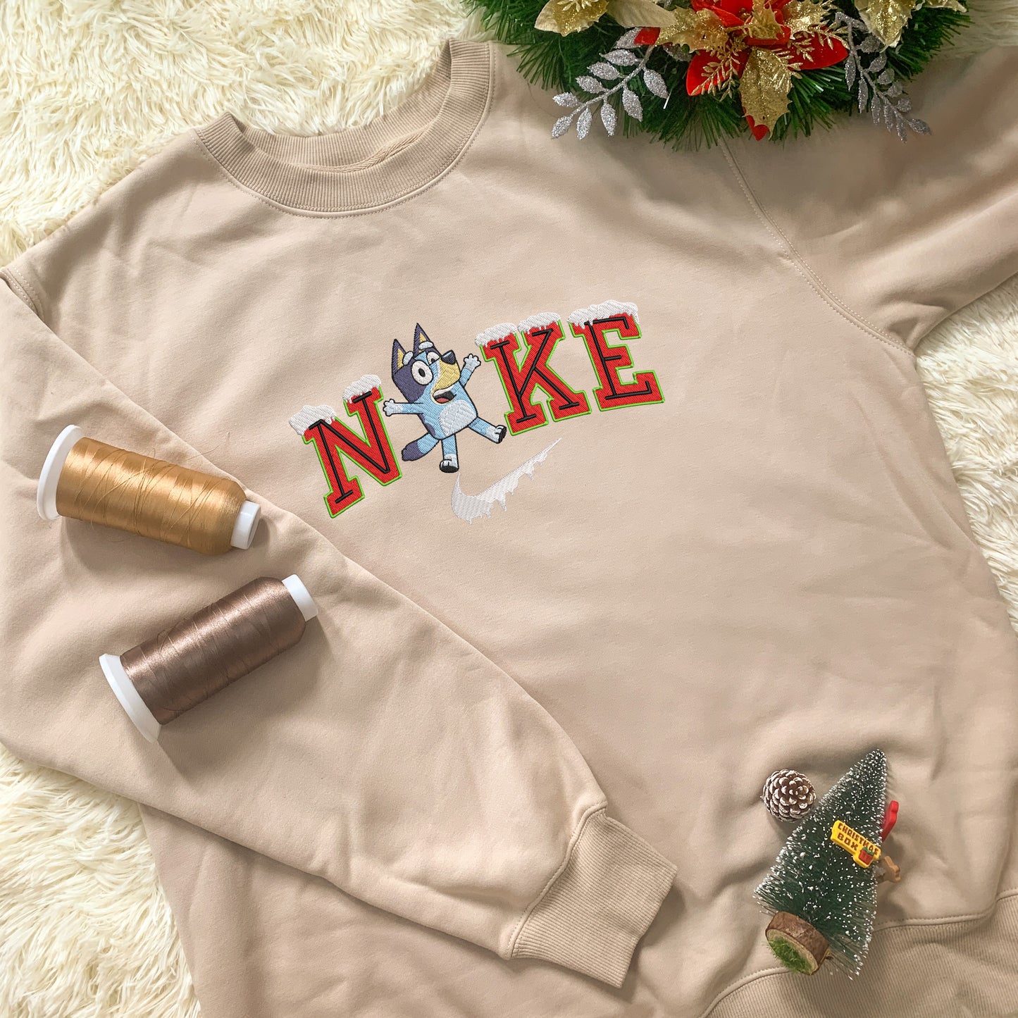 Personalized Embroidered Christmas Bluey And Bingo Hoodie Sweatshirt T-Shirt