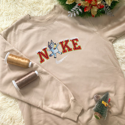 Personalized Embroidered Christmas Bluey And Bingo Hoodie Sweatshirt T-Shirt