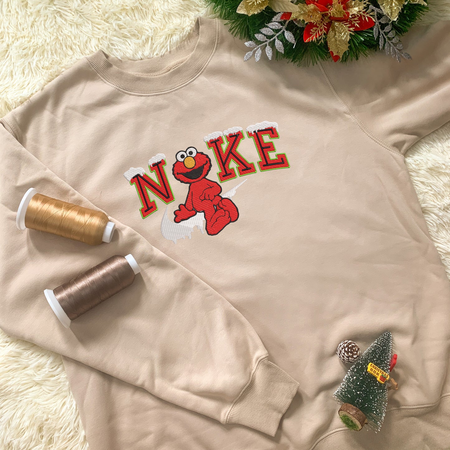 Personalized Embroidered Christmas Elmo Hoodie Sweatshirt T-Shirt