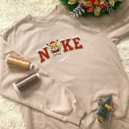 Personalized Embroidered Christmas Pikachu Hoodie Sweatshirt T-Shirt