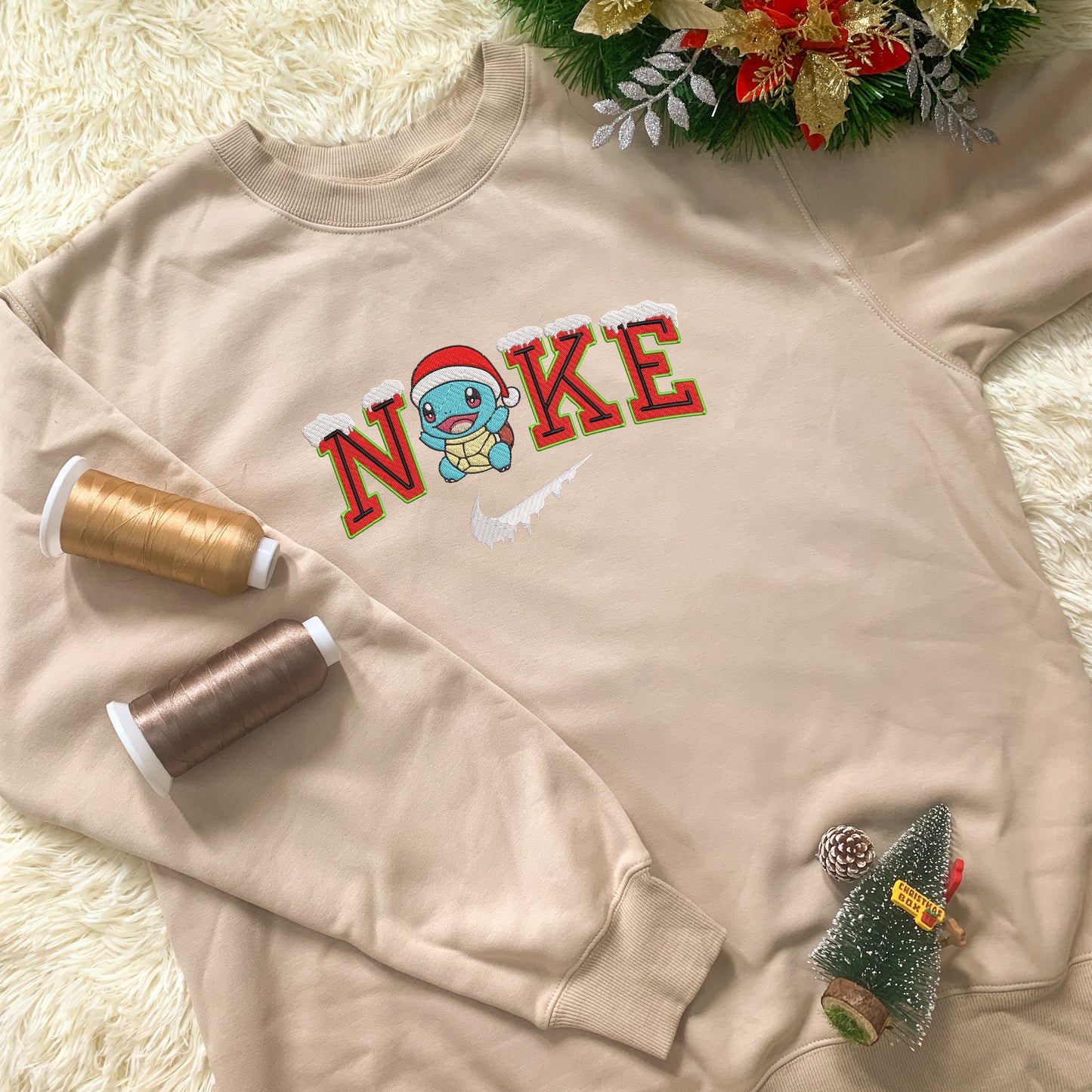 Personalized Embroidered Christmas Squirtle Hoodie Sweatshirt T-Shirt