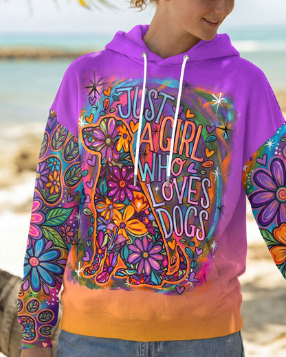 JUST A GIRL WHO LOVES DOGS COLORFUL FLORAL ALL OVER PRINT - KM1004261