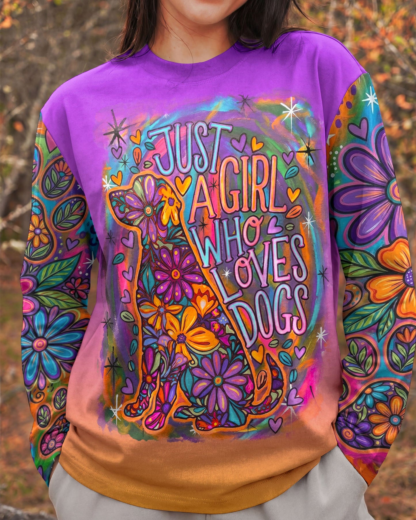 JUST A GIRL WHO LOVES DOGS COLORFUL FLORAL ALL OVER PRINT - KM1004261