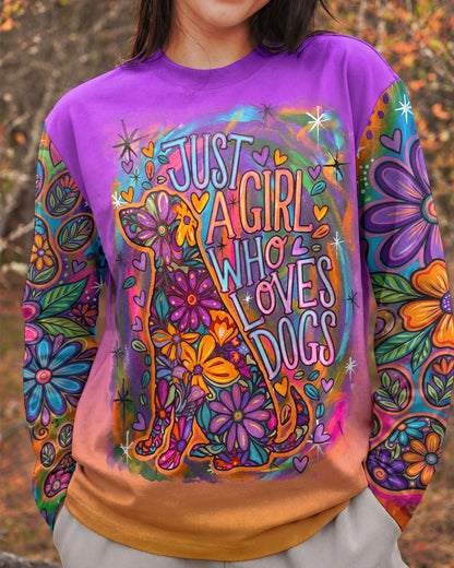 JUST A GIRL WHO LOVES DOGS COLORFUL FLORAL ALL OVER PRINT - KM1004261