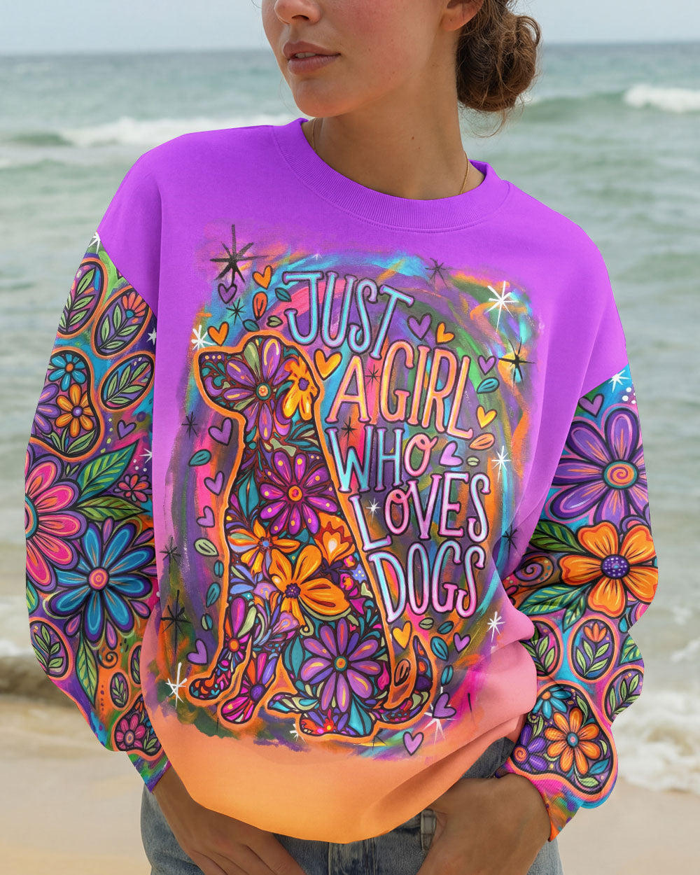 JUST A GIRL WHO LOVES DOGS COLORFUL FLORAL ALL OVER PRINT - KM1004261