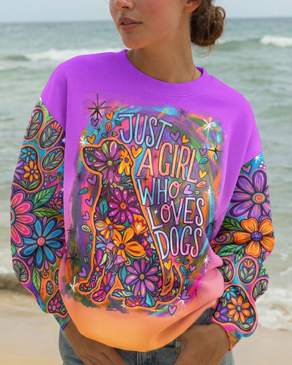 JUST A GIRL WHO LOVES DOGS COLORFUL FLORAL ALL OVER PRINT - KM1004261