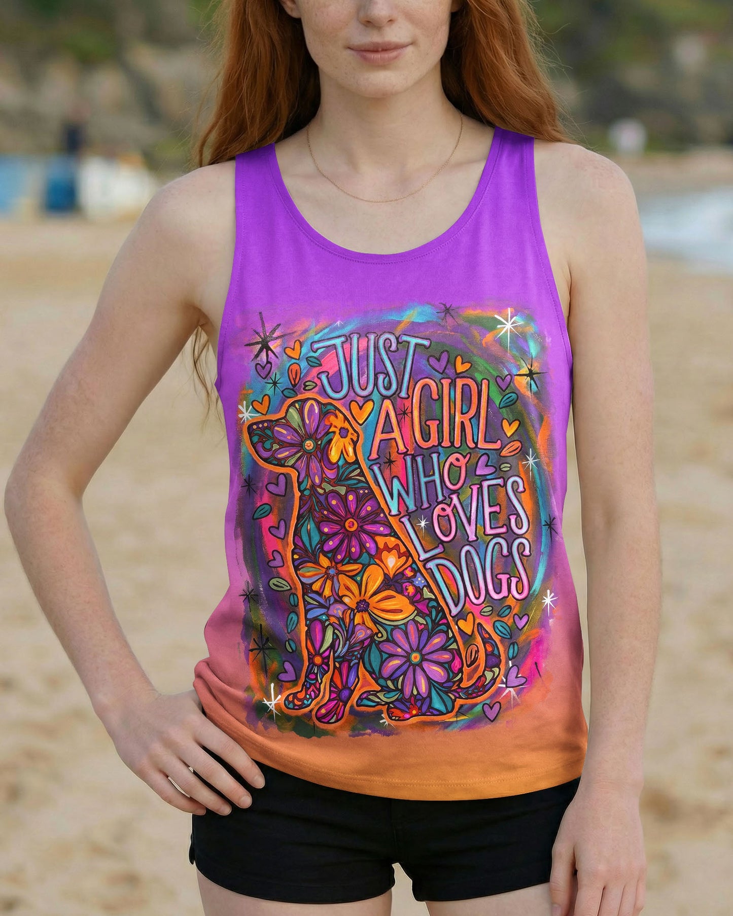 JUST A GIRL WHO LOVES DOGS COLORFUL FLORAL ALL OVER PRINT - KM1004261